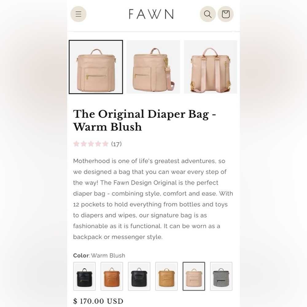 Fawn Design Pink Blush diaper bag